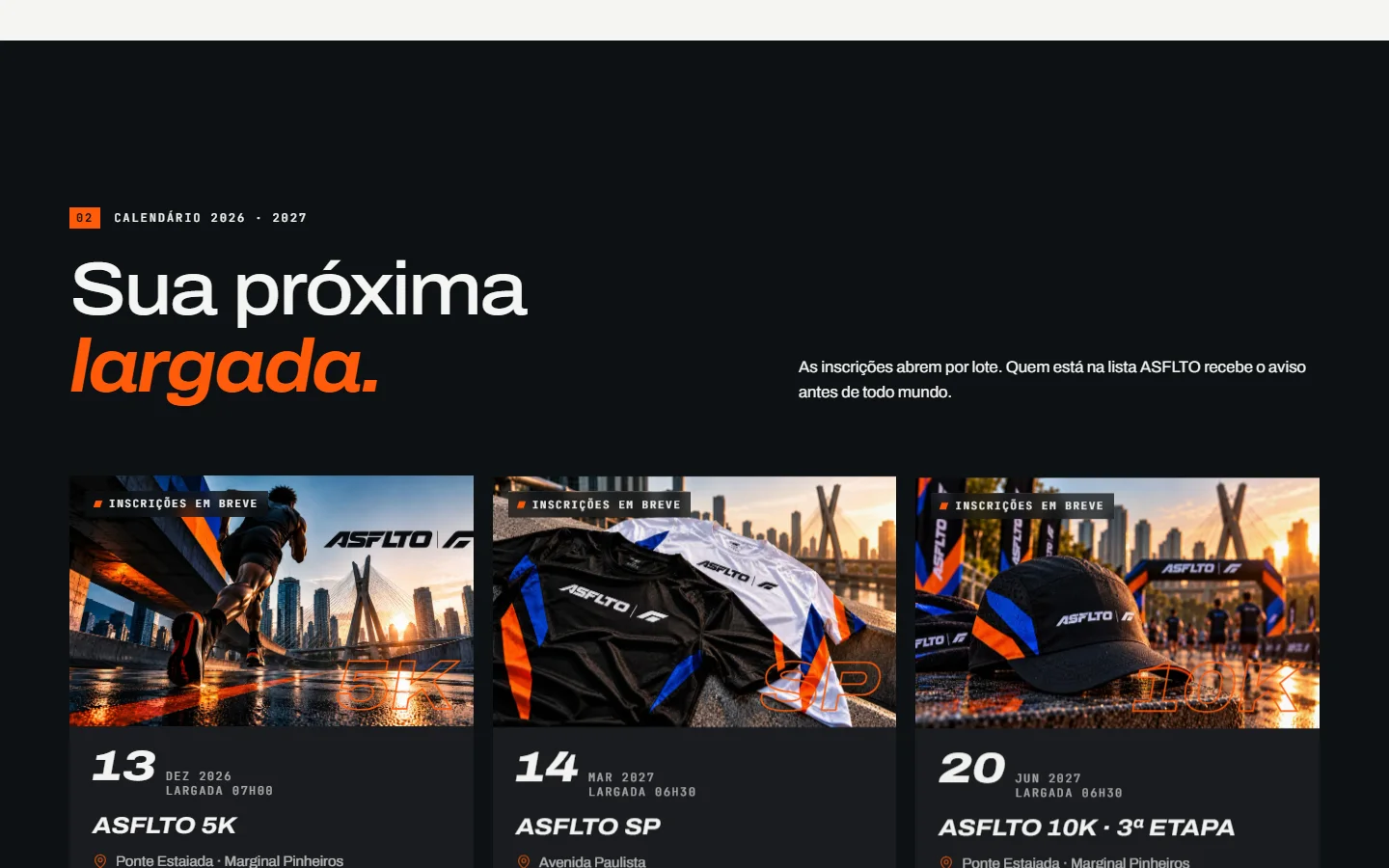 Calendário de corridas do site ASFLTO: sua próxima largada
