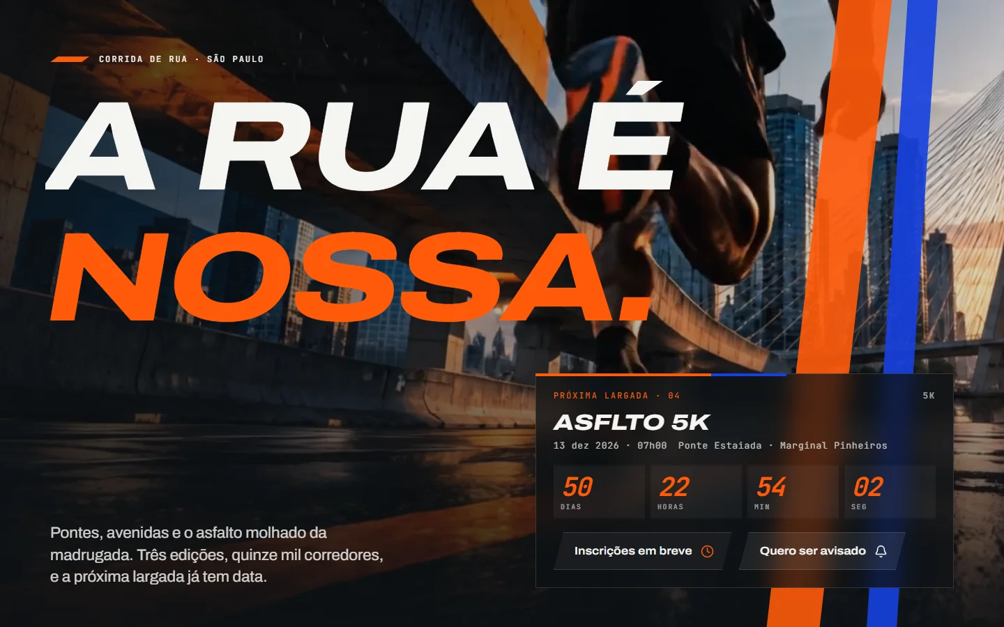 Abertura do site ASFLTO: a rua é nossa, com contagem para a próxima largada