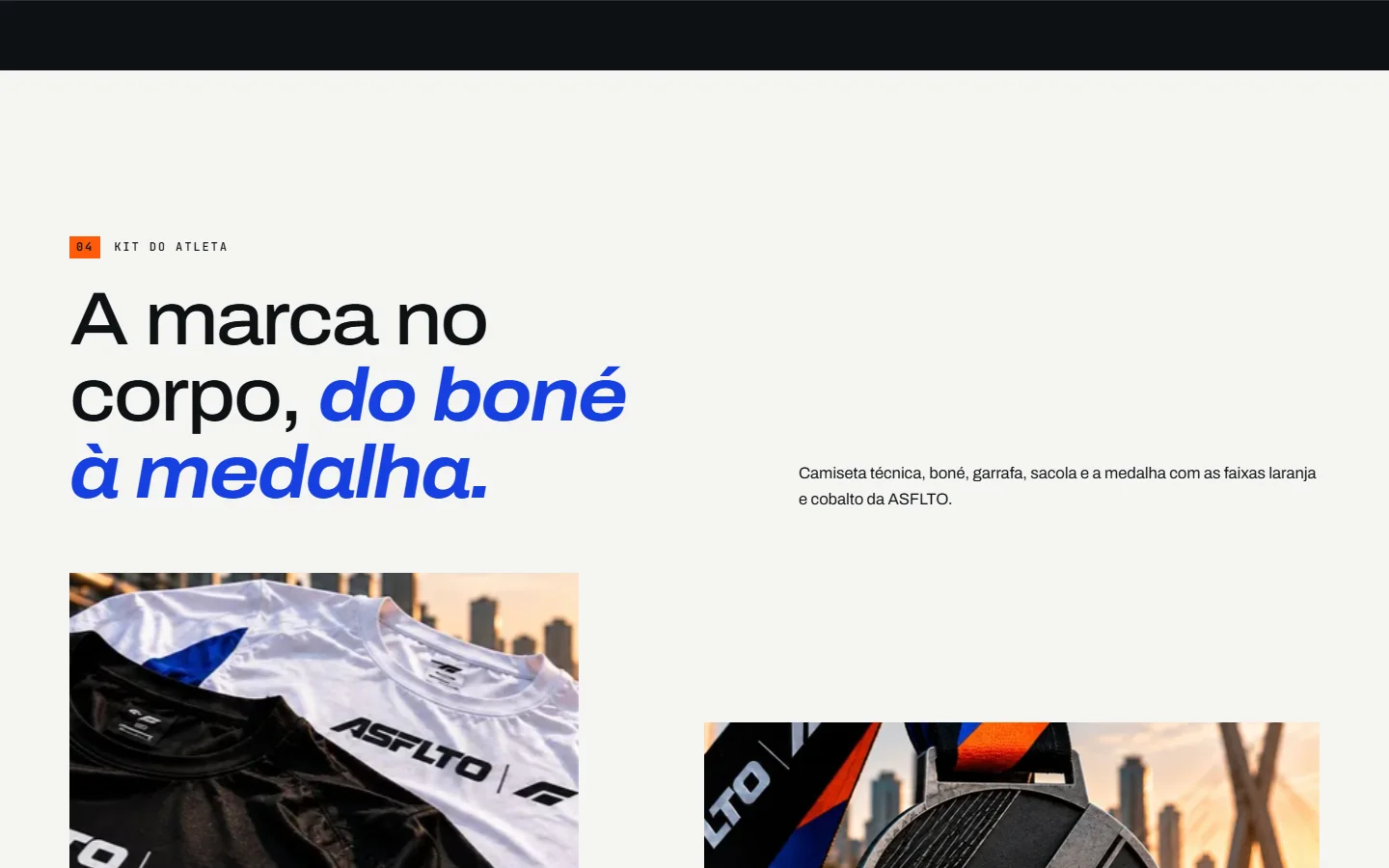 Seção kit do atleta do site ASFLTO: da camiseta à medalha