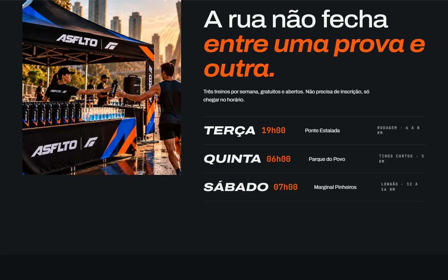 Seção ASFLTO Run Club do site: treinos coletivos da semana