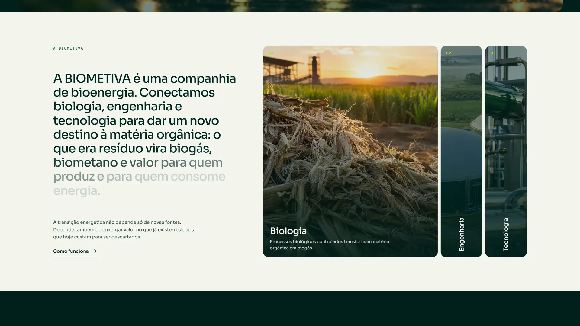 Apresentação da BIOMETIVA na home: biologia, engenharia e tecnologia