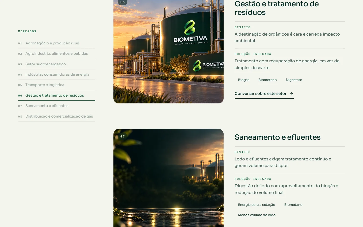 Mercado de saneamento e efluentes no site BIOMETIVA