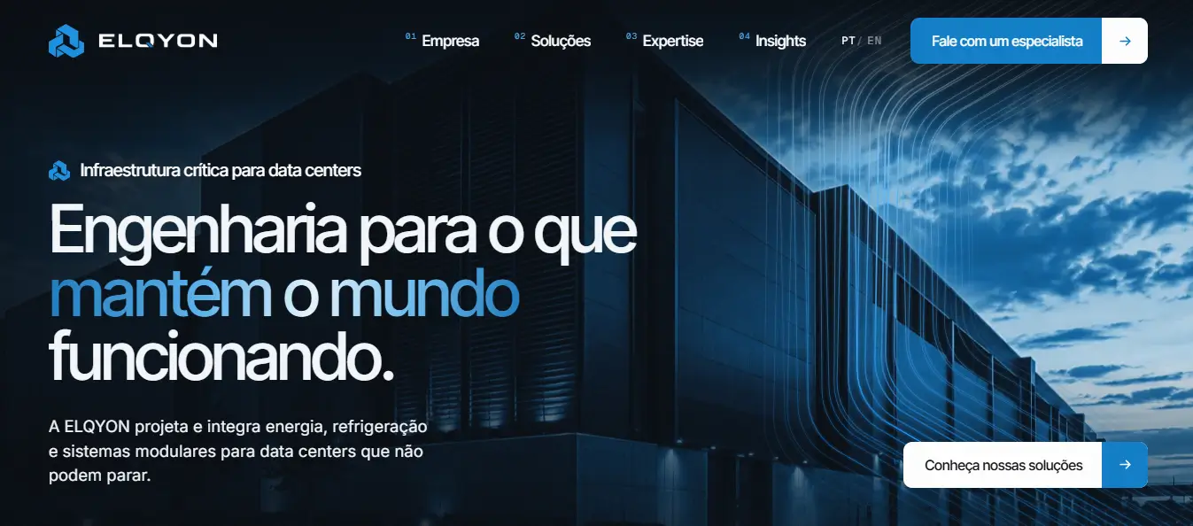 Home do site institucional da ELQYON: engenharia para o que mantém o mundo funcionando