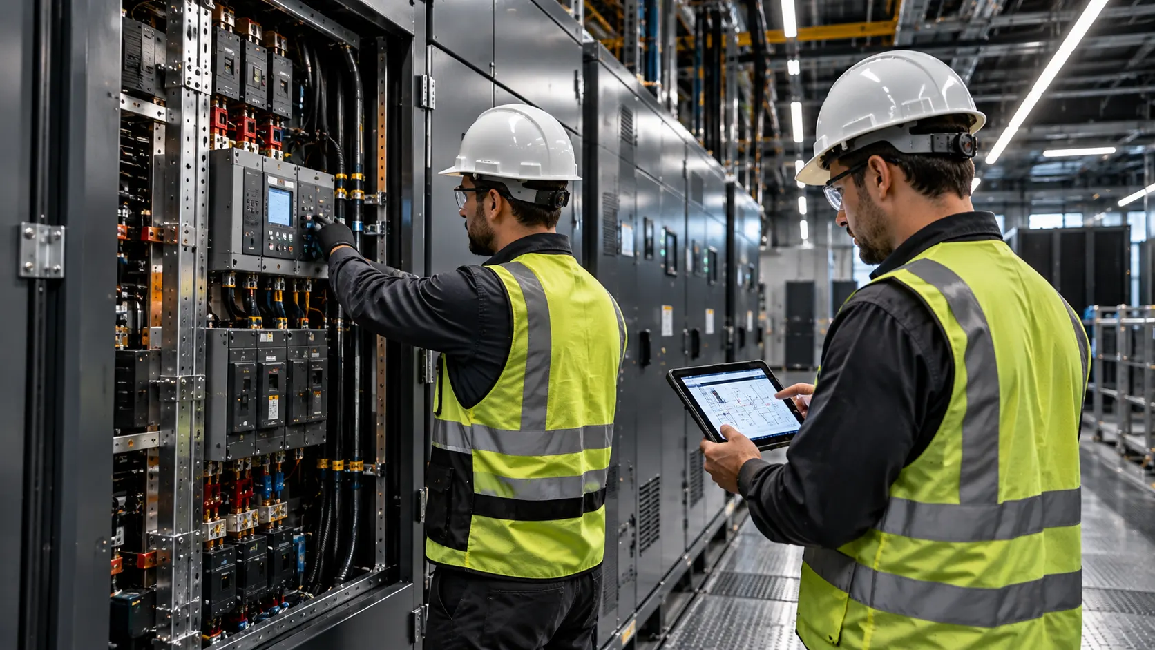 Engineering and Commissioning: técnicos testando painéis elétricos