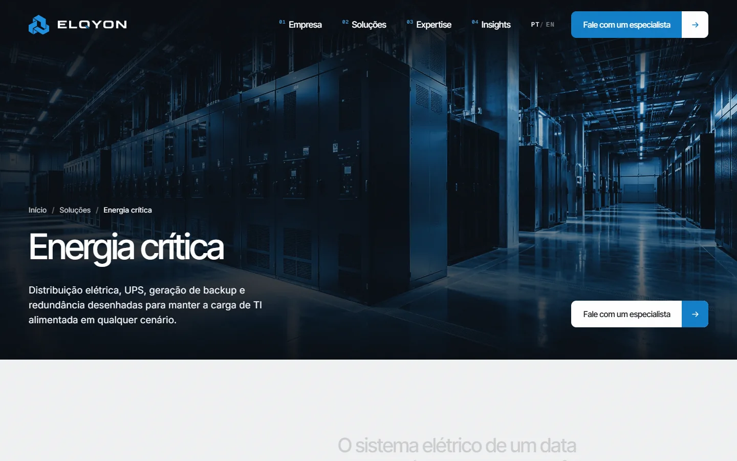 Página interna Energia crítica do site ELQYON